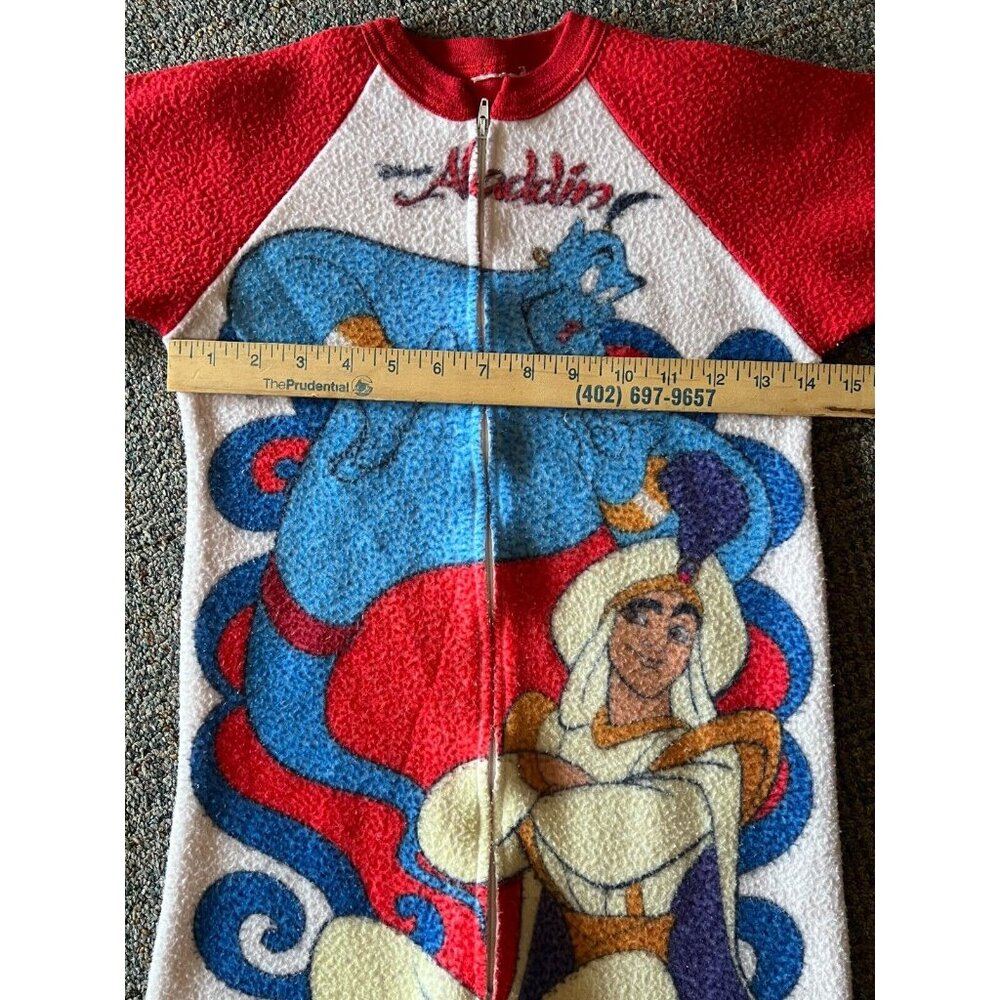 90s Disney Aladdin Fleece Pajamas Red Sleeper Suit Kids 6-8 Footsie Genie Read* - Picture 3 of 13